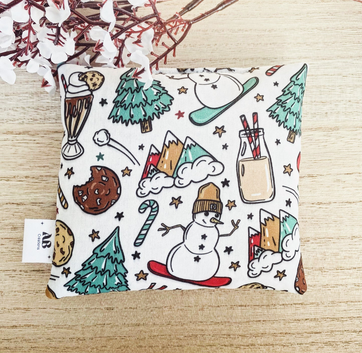 Petite bouillotte sèche aux grains de riz (collection Noël)